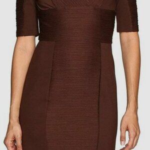 Nue by Shani Women Brown Stretch Surplice V-Neck Ruched Sheath Dress